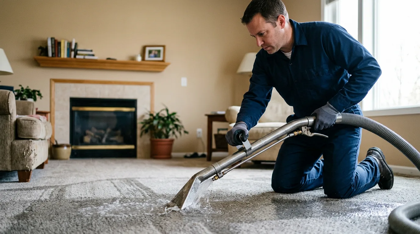 Water damage restoration technician working near Bondville, IL